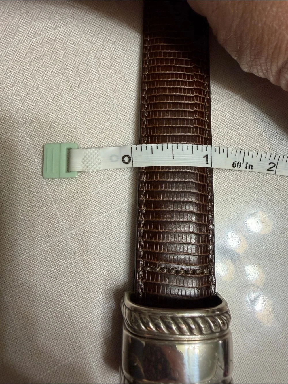 Brighton Brown reptile embossed silver hardware belt M/L waist 28”-32”